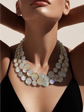 Sea Lily 18" Multi-Strand Iridescent Mother of Pearl Coin Bead Necklace
